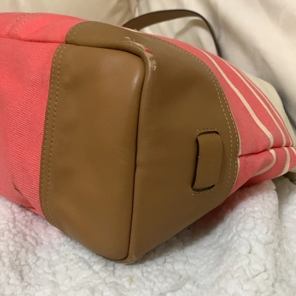 Coach Hadley Variegated coral and beige striped coach tote
